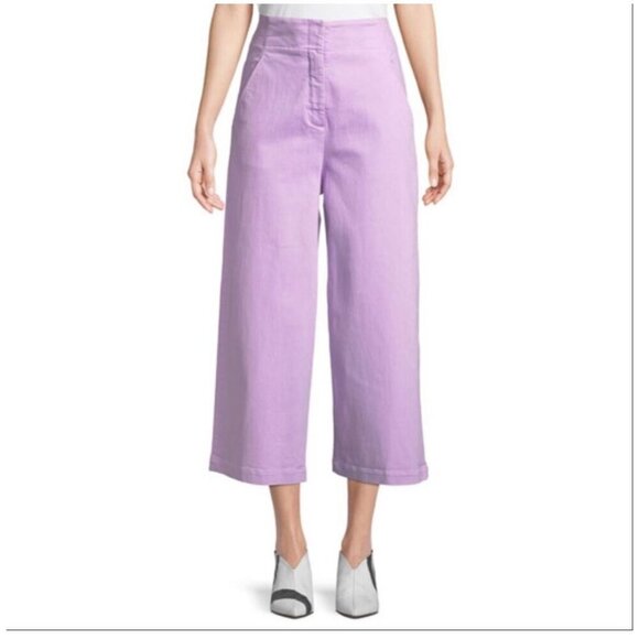 Tibi Lilac High Rise Wide-Leg  Cropped Jeans Purple Splash  Lilac jeans Women's - Picture 1 of 11